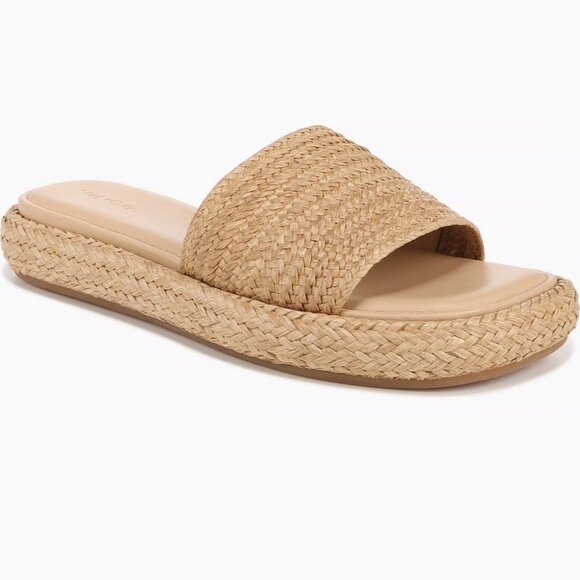 VINCE Eva beige flat Raffia Easy Slide Sandals size 6